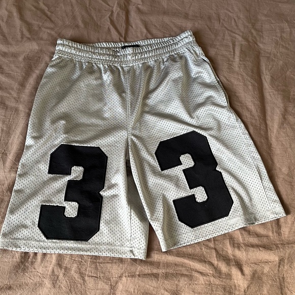 Men's Gray Mesh Shorts with Black Number - Picture 1 of 1